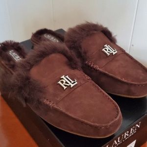 Ralph Lauren Savannah Faux Fur Trim mule - chestnut